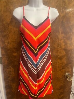Express Strappy Chevron Slip Dress - Red, Yellow, Navy, Brown, Pink